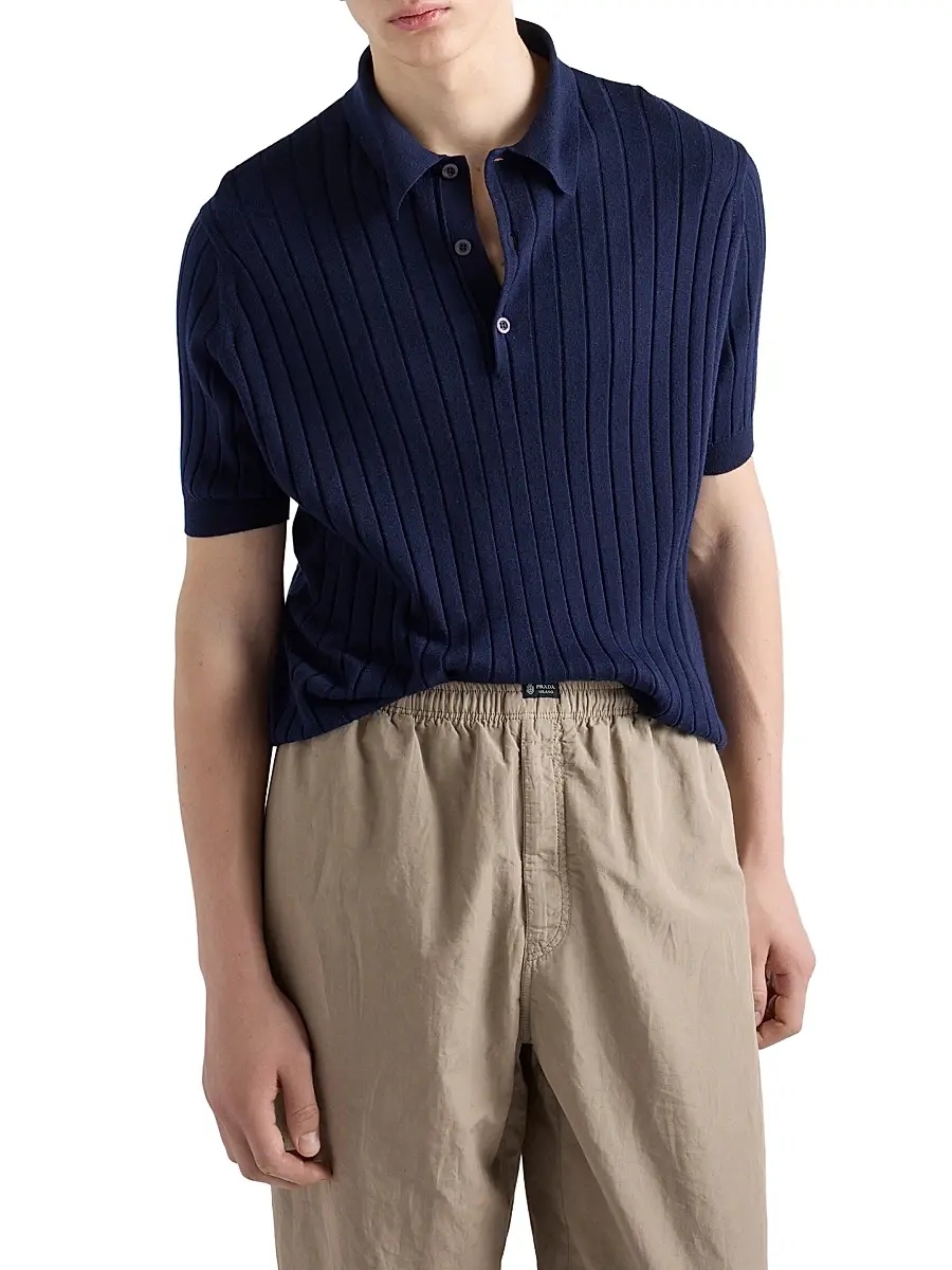 Prada Men's Cashmere and Silk Polo Shirt | Thumbnail 3