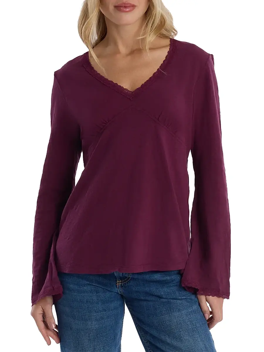Wilt Women's V-Neck Long Sleeve Empire T-Shirt - Dark Fig | Thumbnail 2