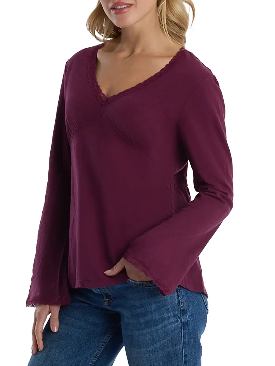 Wilt Women's V-Neck Long Sleeve Empire T-Shirt - Dark Fig | Thumbnail 3