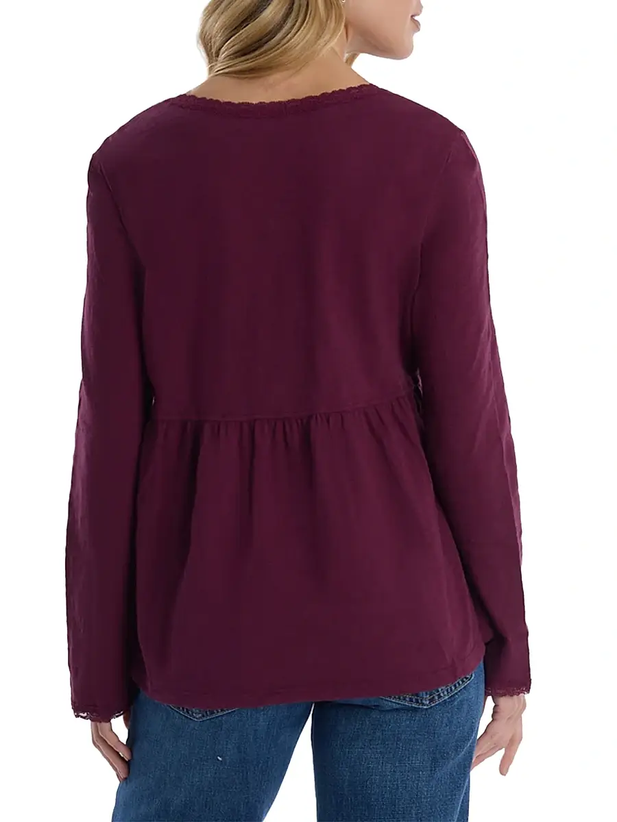 Wilt Women's V-Neck Long Sleeve Empire T-Shirt - Dark Fig | Thumbnail 4