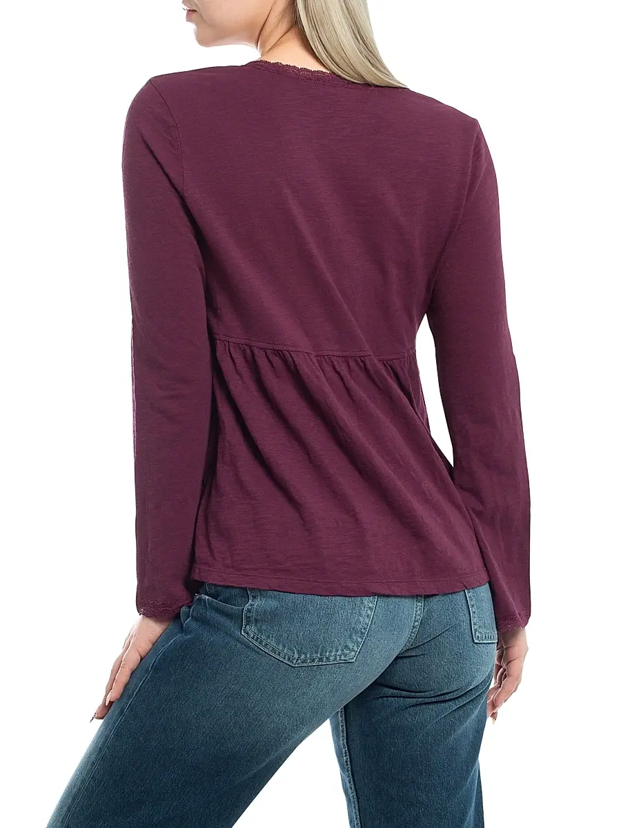 Wilt Women's V-Neck Long Sleeve Empire T-Shirt - Dark Fig | Thumbnail 8