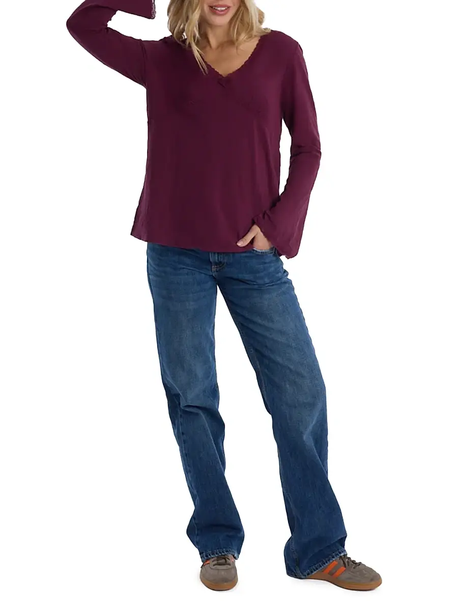 Women's V-Neck Long Sleeve Empire T-Shirt - Dark Fig Women's V-Neck Long Sleeve Empire T-Shirt - Dark Fig