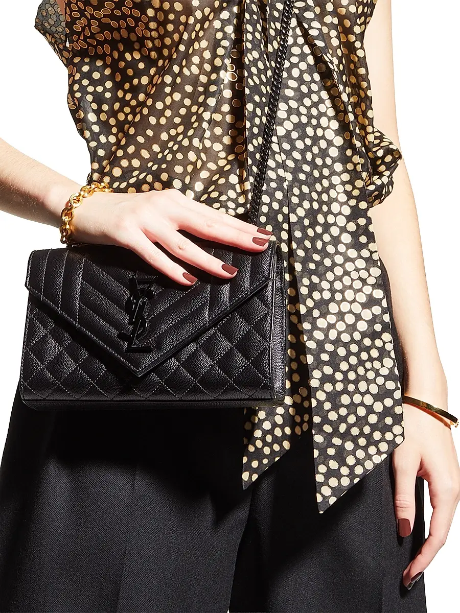 Saint Laurent Women's Envelope Triquilt Matelassé Leather Shoulder Bag - Nero | Thumbnail 2