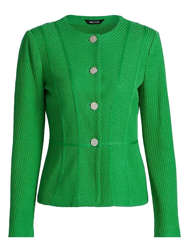 Misook Women's Silvertone-Button Rib-Knit Jacket