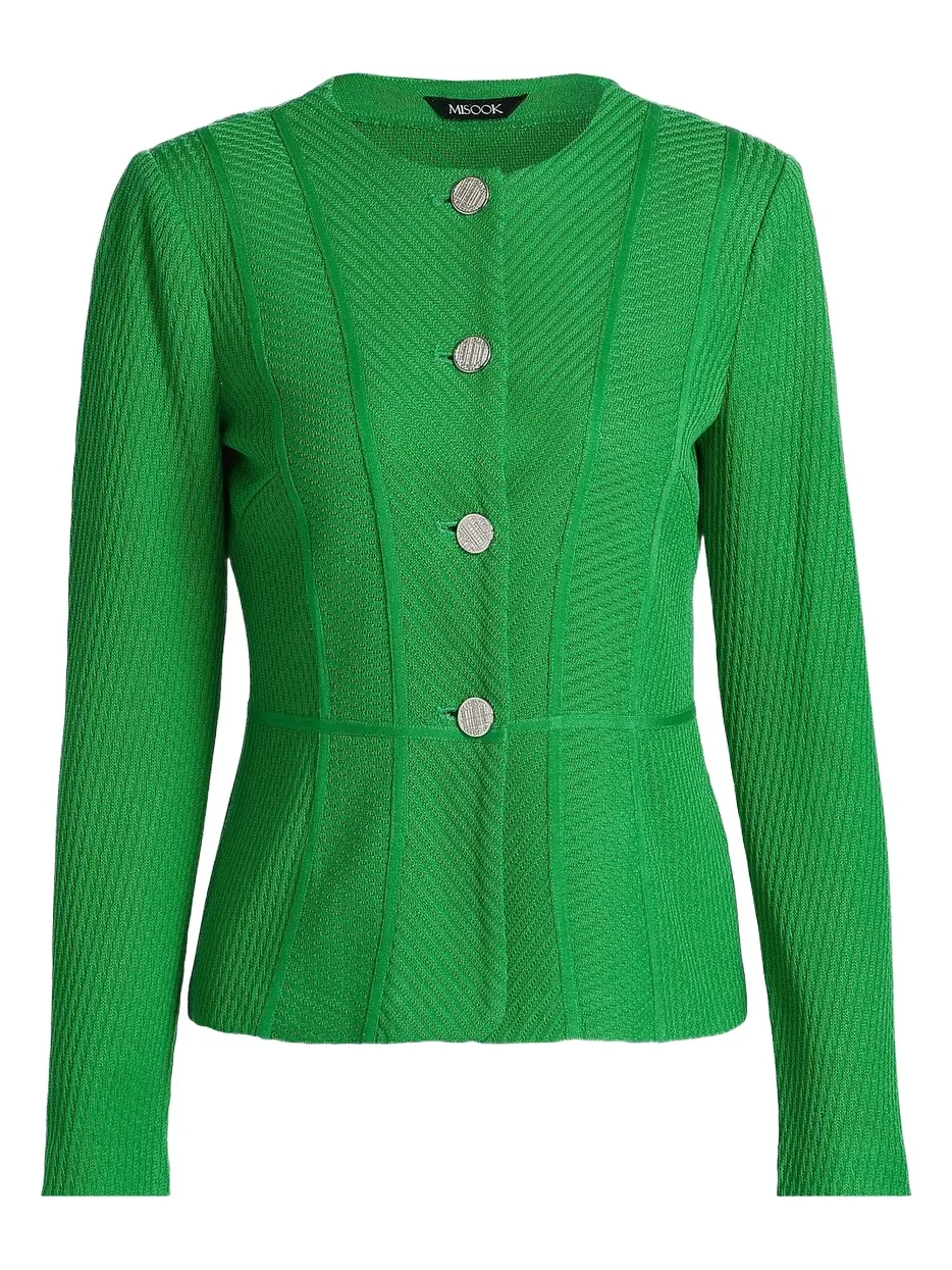 Misook Women's Silvertone-Button Rib-Knit Jacket