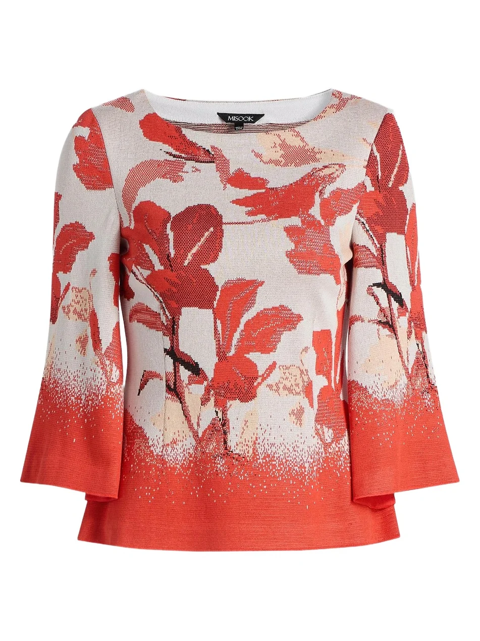Women's Floral Jacquard Bell Sleeve Top Women's Floral Jacquard Bell Sleeve Top