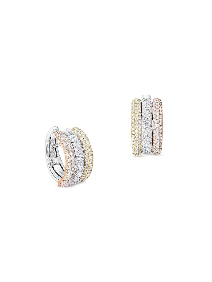 64 Facets Women's Stardust Tri-Tone 18K Gold & 0.67 TCW Diamond Huggies - Yellow Gold | Image 1 64 Facets Women's Stardust Tri-Tone 18K Gold & 0.67 TCW Diamond Huggies - Yellow Gold | Image 1
