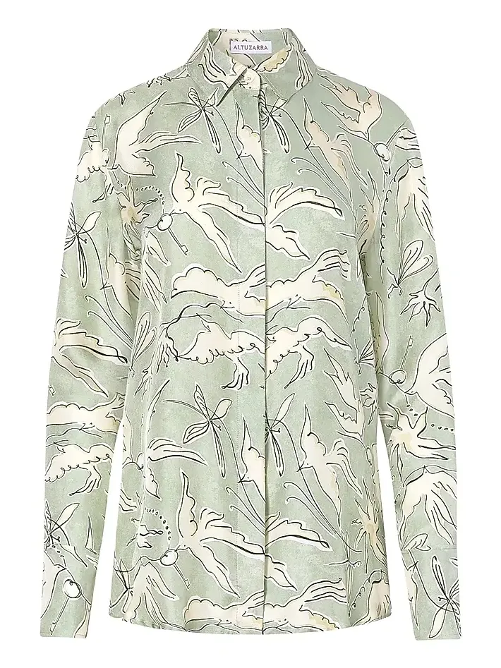 Altuzarra Women's Chika Bird-Print Silk Button-Front Top