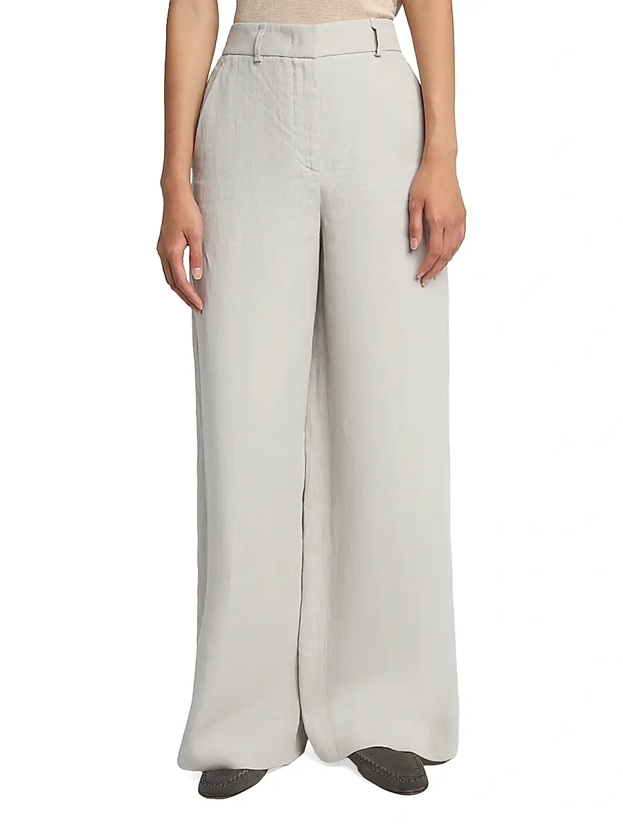 Giorgio Armani Women's Linen Straight-Leg Trousers - Solid Medium Grey | Thumbnail 3 Giorgio Armani Women's Linen Straight-Leg Trousers - Solid Medium Grey | Thumbnail 3