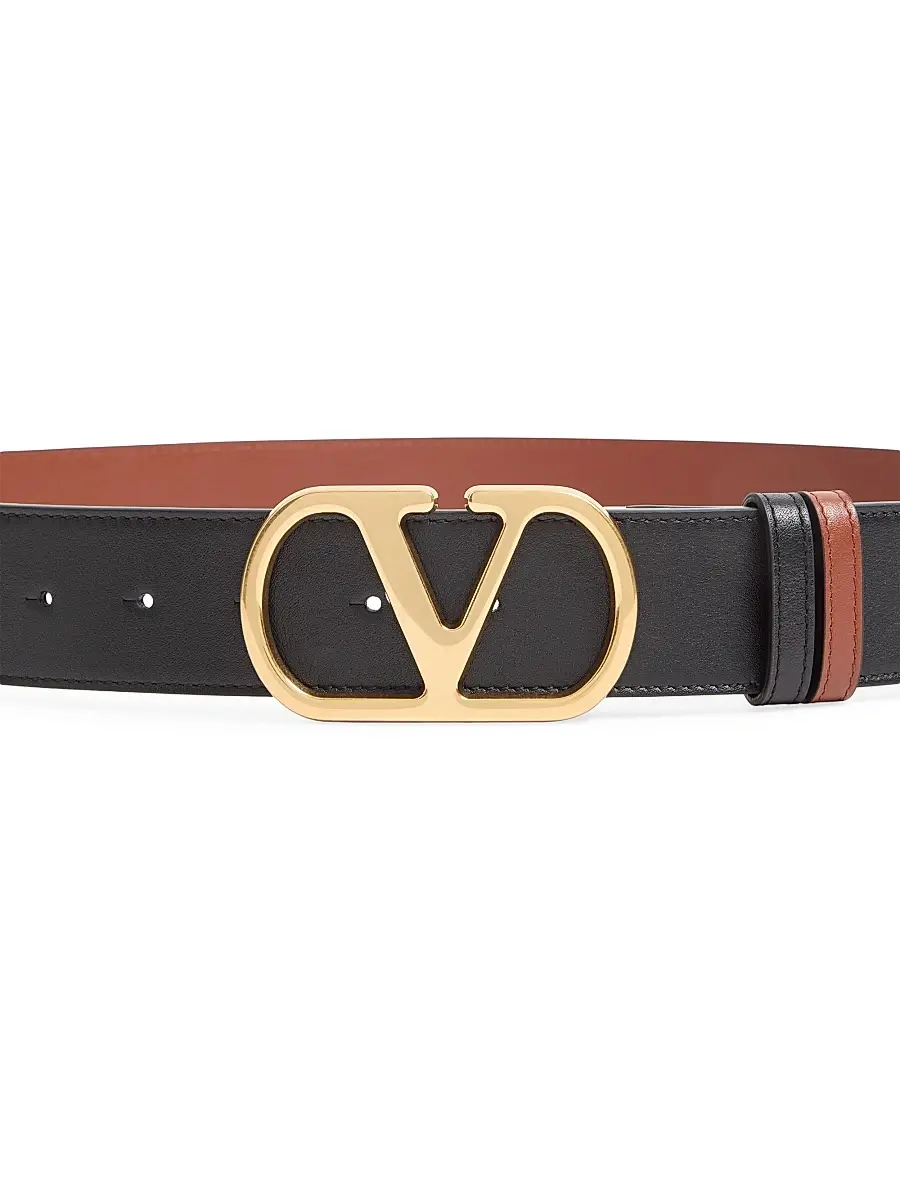 Valentino Women's Reversible VLogo Signature Belt in Glossy Calfskin - Black Deep Caramel | Thumbnail 4