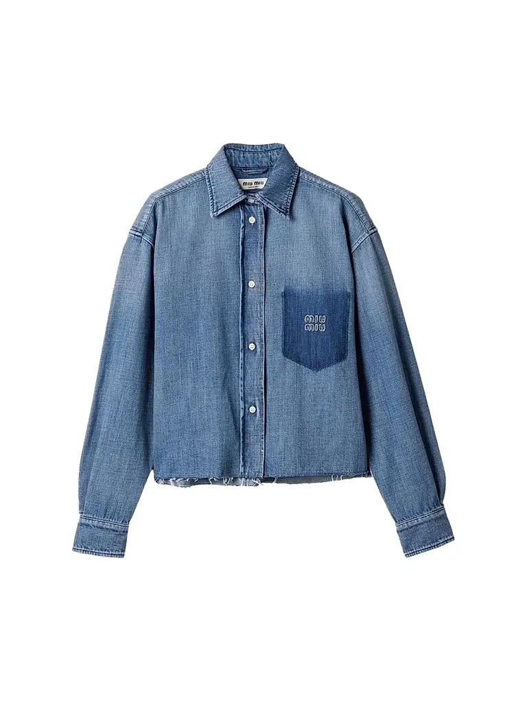 Miu Miu Women's Denim Shirt - Blue - Size 10 | Image 1 Miu Miu Women's Denim Shirt - Blue - Size 10 | Image 1