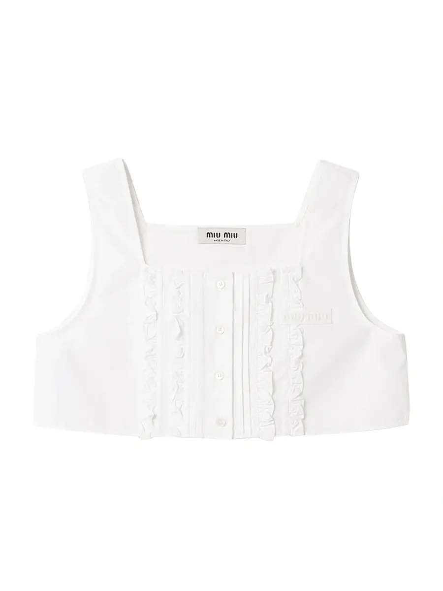 Miu Miu Women's Poplin Crop Top - White | Thumbnail 2 Miu Miu Women's Poplin Crop Top - White | Thumbnail 2
