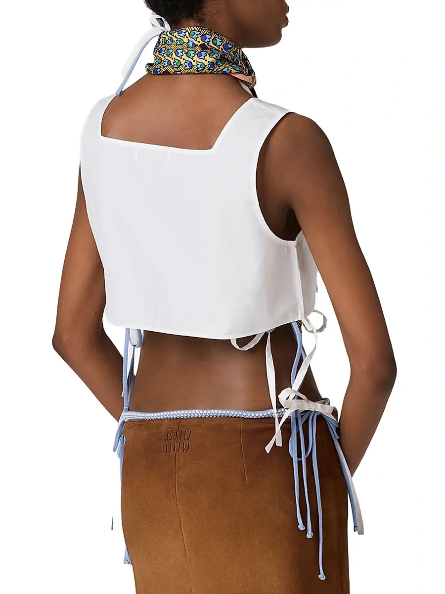 Miu Miu Women's Poplin Crop Top - White | Thumbnail 4 Miu Miu Women's Poplin Crop Top - White | Thumbnail 4