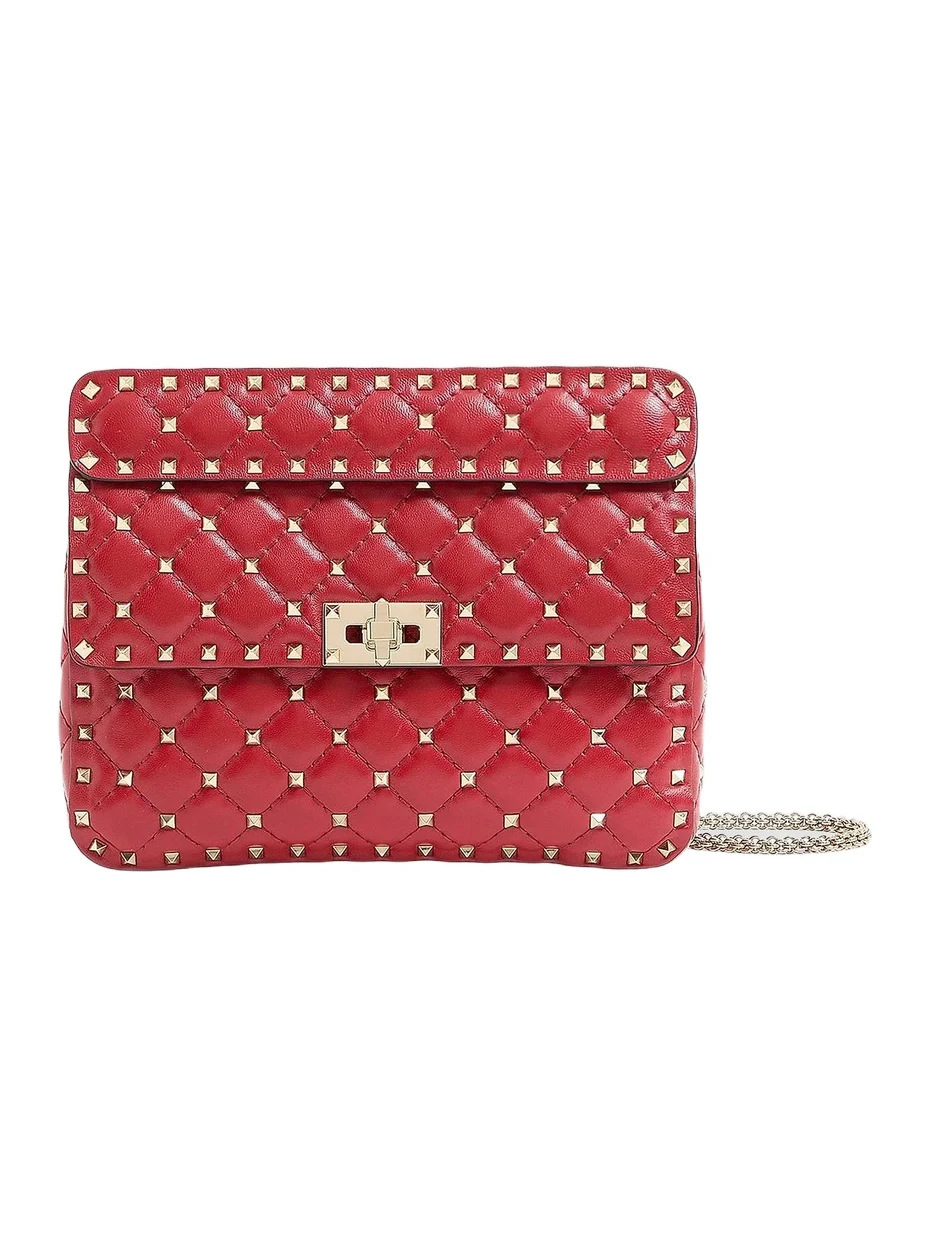 Women's Medium Nappa Rockstud Spike Shoulder Bag - Rosso