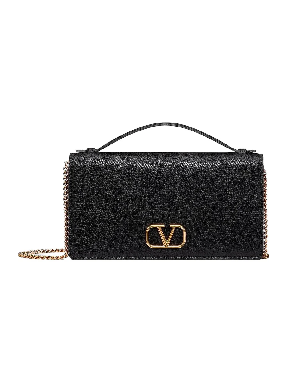 Women's VLogo Signature Grainy Calfskin Wallet with Chain - Black Women's VLogo Signature Grainy Calfskin Wallet with Chain - Black