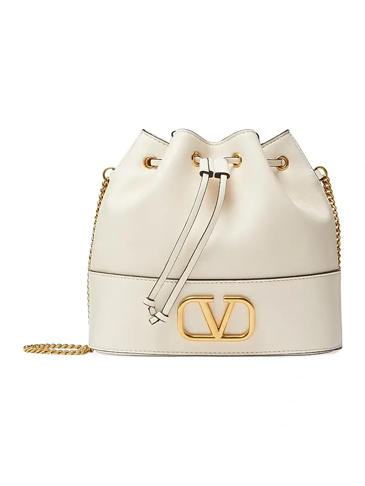 Women's Mini VLogo Signature Bucket Bag in Nappa Leather - Light Ivory