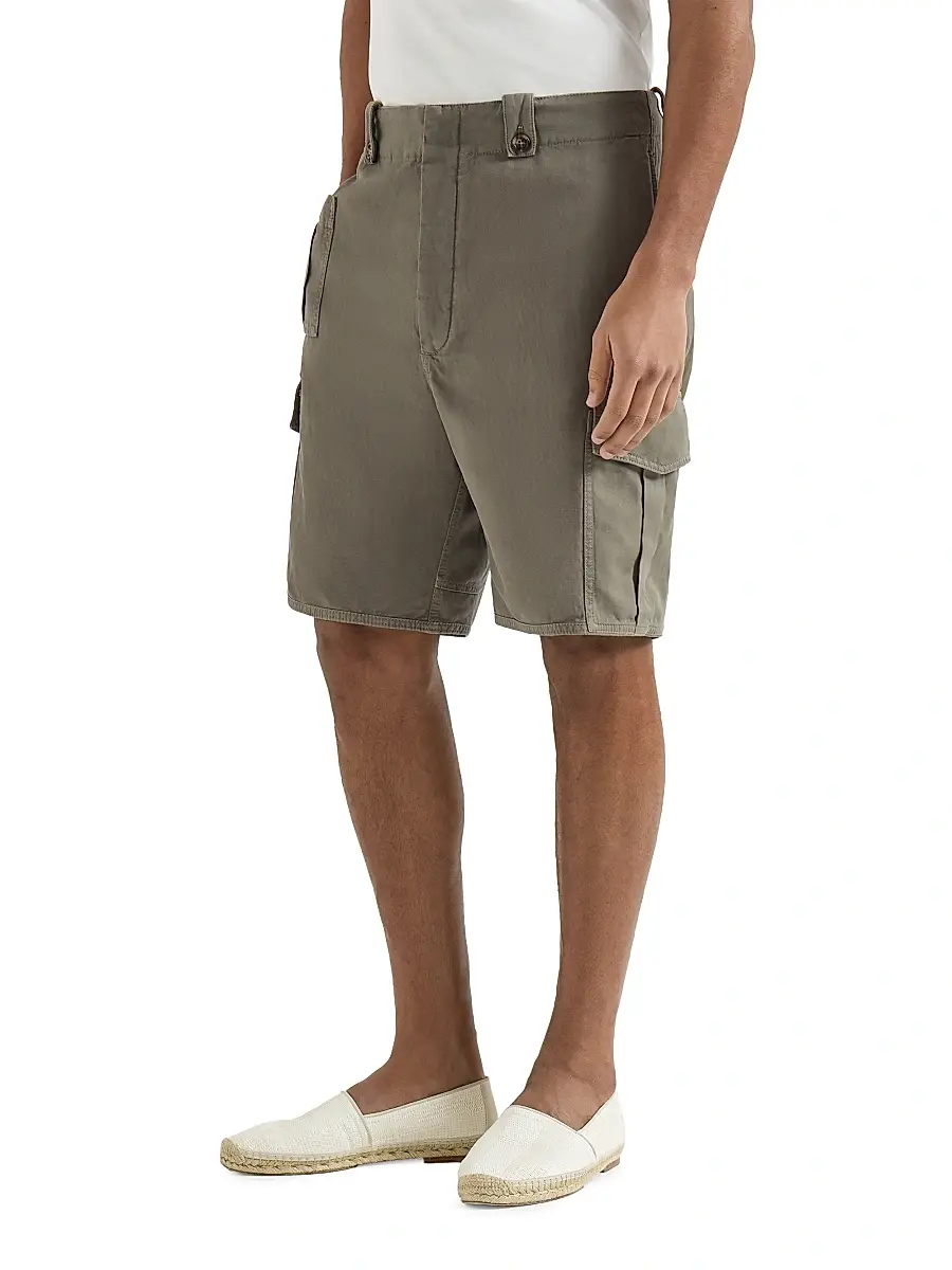Brunello Cucinelli Men's Garment Dyed Bermuda Shorts in Cotton and Linen Canvas | Thumbnail 2