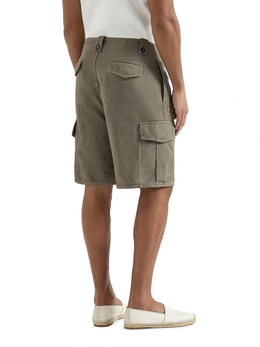 Brunello Cucinelli Men's Garment Dyed Bermuda Shorts in Cotton and Linen Canvas | Thumbnail 3