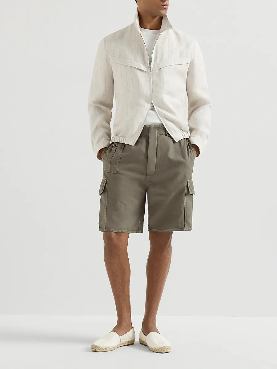 Brunello Cucinelli Men's Garment Dyed Bermuda Shorts in Cotton and Linen Canvas | Thumbnail 6