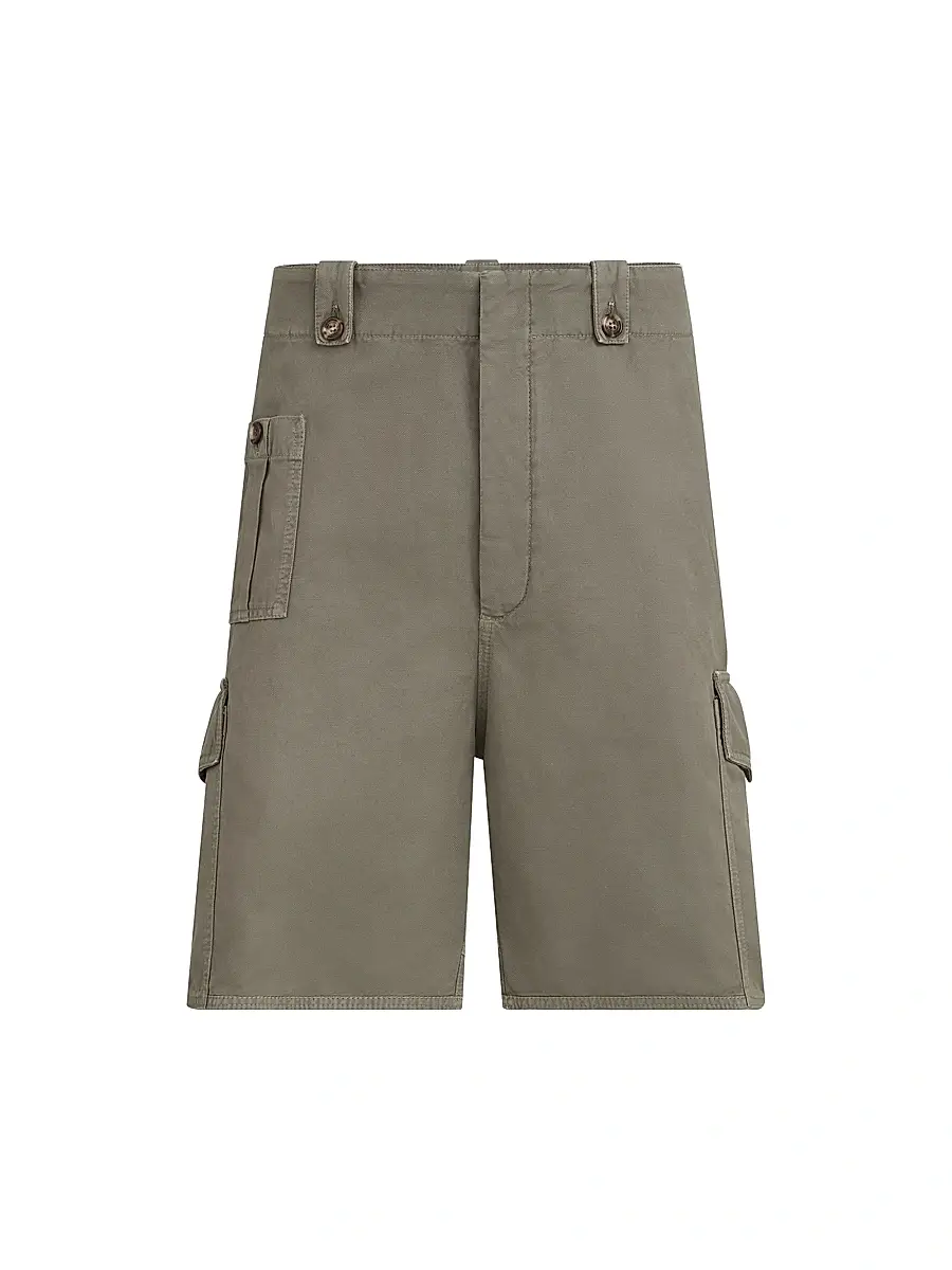 Brunello Cucinelli Men's Garment Dyed Bermuda Shorts in Cotton and Linen Canvas - Military | Image 1 Brunello Cucinelli Men's Garment Dyed Bermuda Shorts in Cotton and Linen Canvas - Military | Image 1