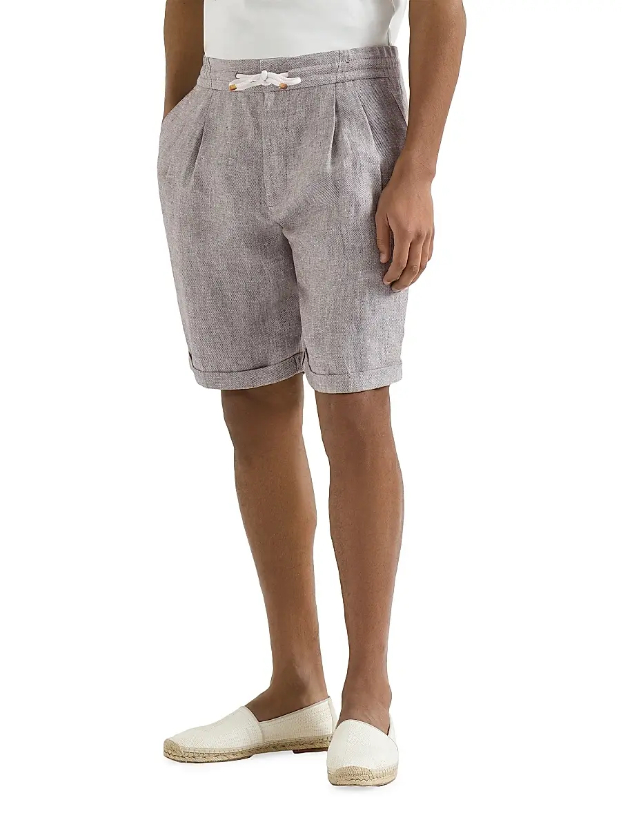 Brunello Cucinelli Men's Linen and Hemp Diagonal Bermuda Shorts | Thumbnail 2 Brunello Cucinelli Men's Linen and Hemp Diagonal Bermuda Shorts | Thumbnail 2