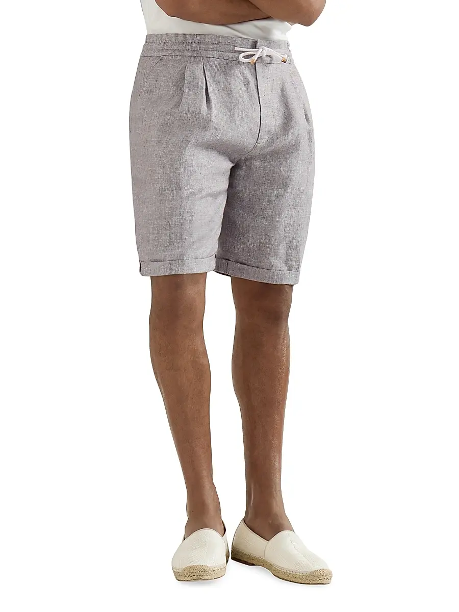 Brunello Cucinelli Men's Linen and Hemp Diagonal Bermuda Shorts | Thumbnail 3 Brunello Cucinelli Men's Linen and Hemp Diagonal Bermuda Shorts | Thumbnail 3