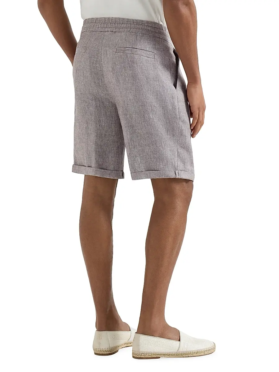 Brunello Cucinelli Men's Linen and Hemp Diagonal Bermuda Shorts | Thumbnail 4 Brunello Cucinelli Men's Linen and Hemp Diagonal Bermuda Shorts | Thumbnail 4