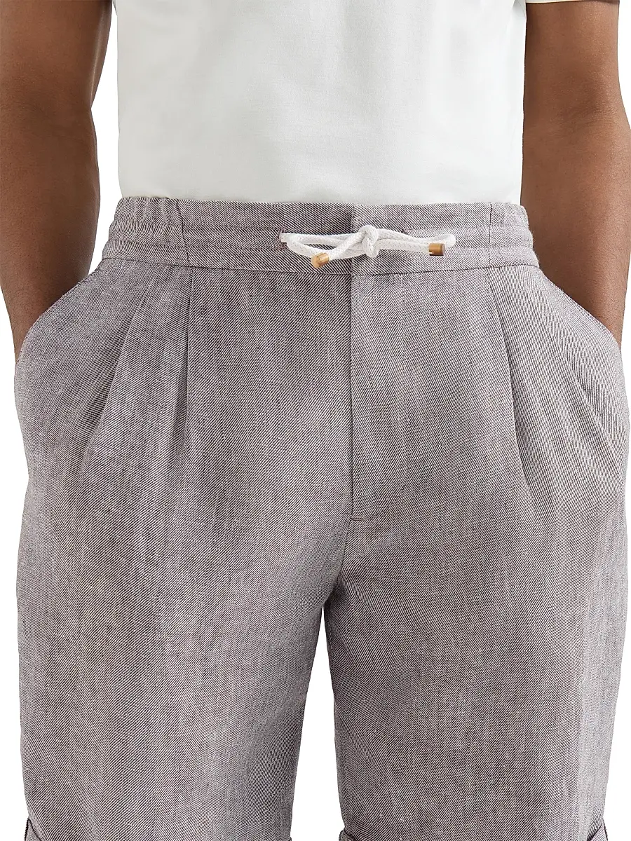 Brunello Cucinelli Men's Linen and Hemp Diagonal Bermuda Shorts | Thumbnail 5 Brunello Cucinelli Men's Linen and Hemp Diagonal Bermuda Shorts | Thumbnail 5