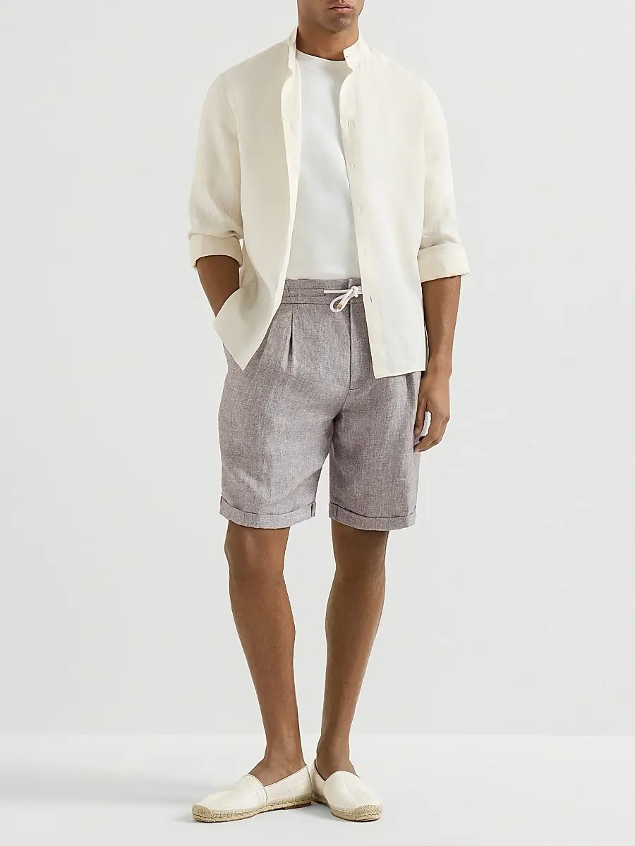 Brunello Cucinelli Men's Linen and Hemp Diagonal Bermuda Shorts | Thumbnail 6 Brunello Cucinelli Men's Linen and Hemp Diagonal Bermuda Shorts | Thumbnail 6