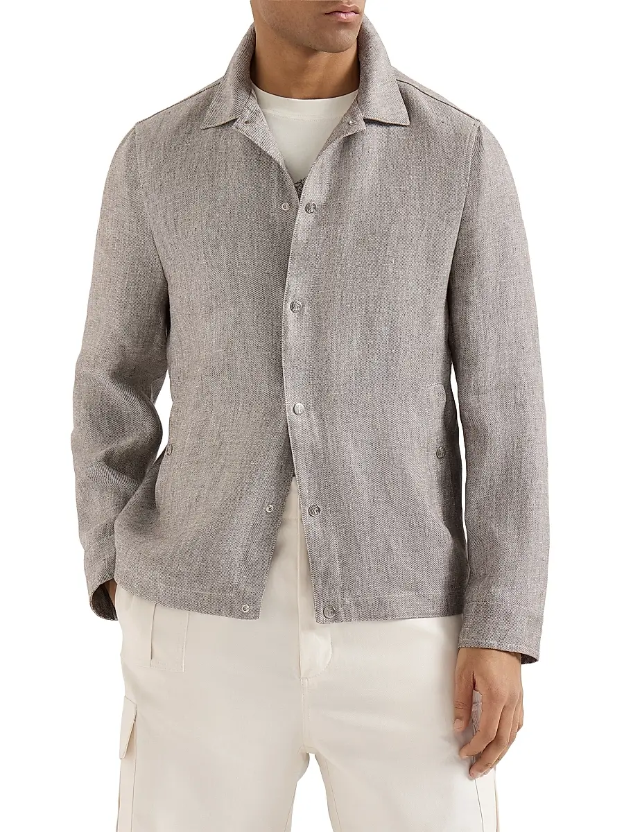 Brunello Cucinelli Men's Linen and Hemp Diagonal Outerwear Jacket | Thumbnail 2 Brunello Cucinelli Men's Linen and Hemp Diagonal Outerwear Jacket | Thumbnail 2