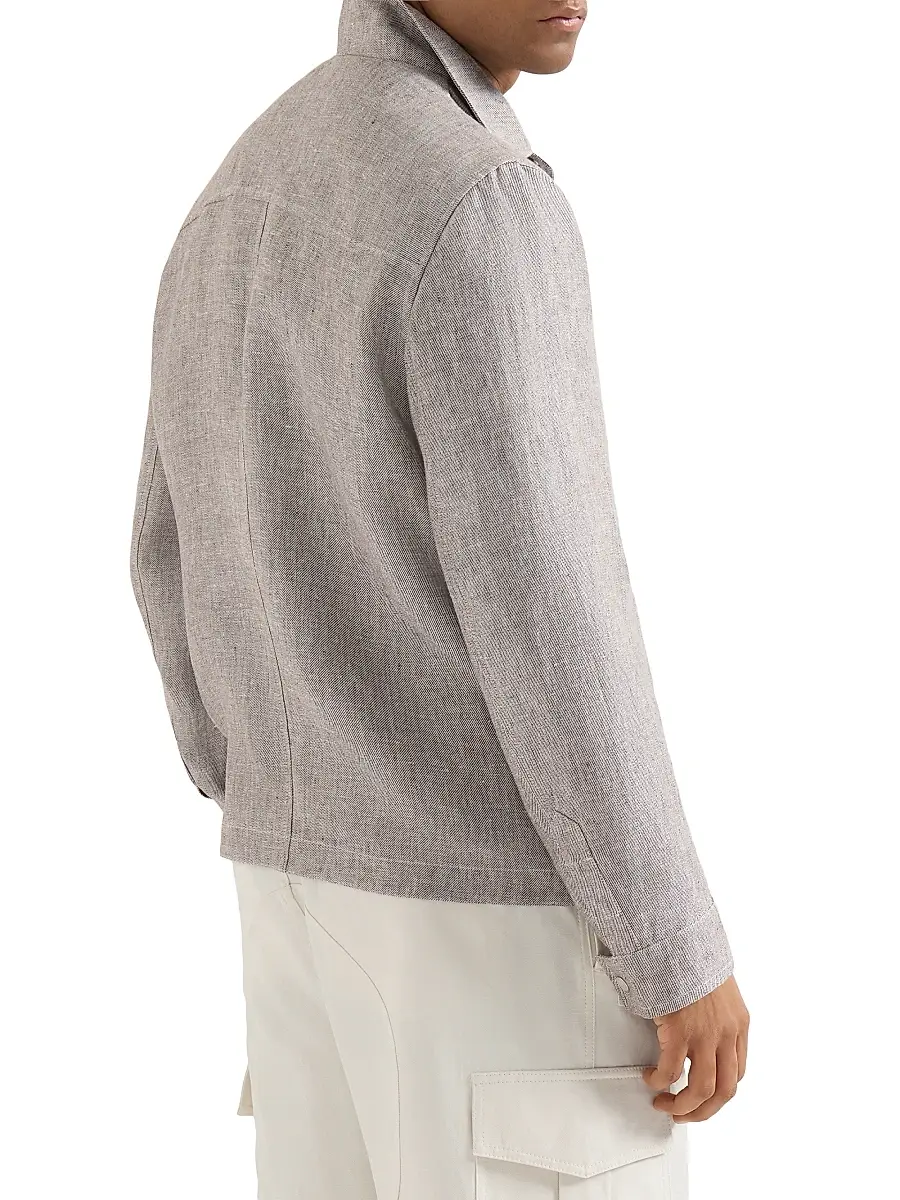 Brunello Cucinelli Men's Linen and Hemp Diagonal Outerwear Jacket | Thumbnail 3 Brunello Cucinelli Men's Linen and Hemp Diagonal Outerwear Jacket | Thumbnail 3