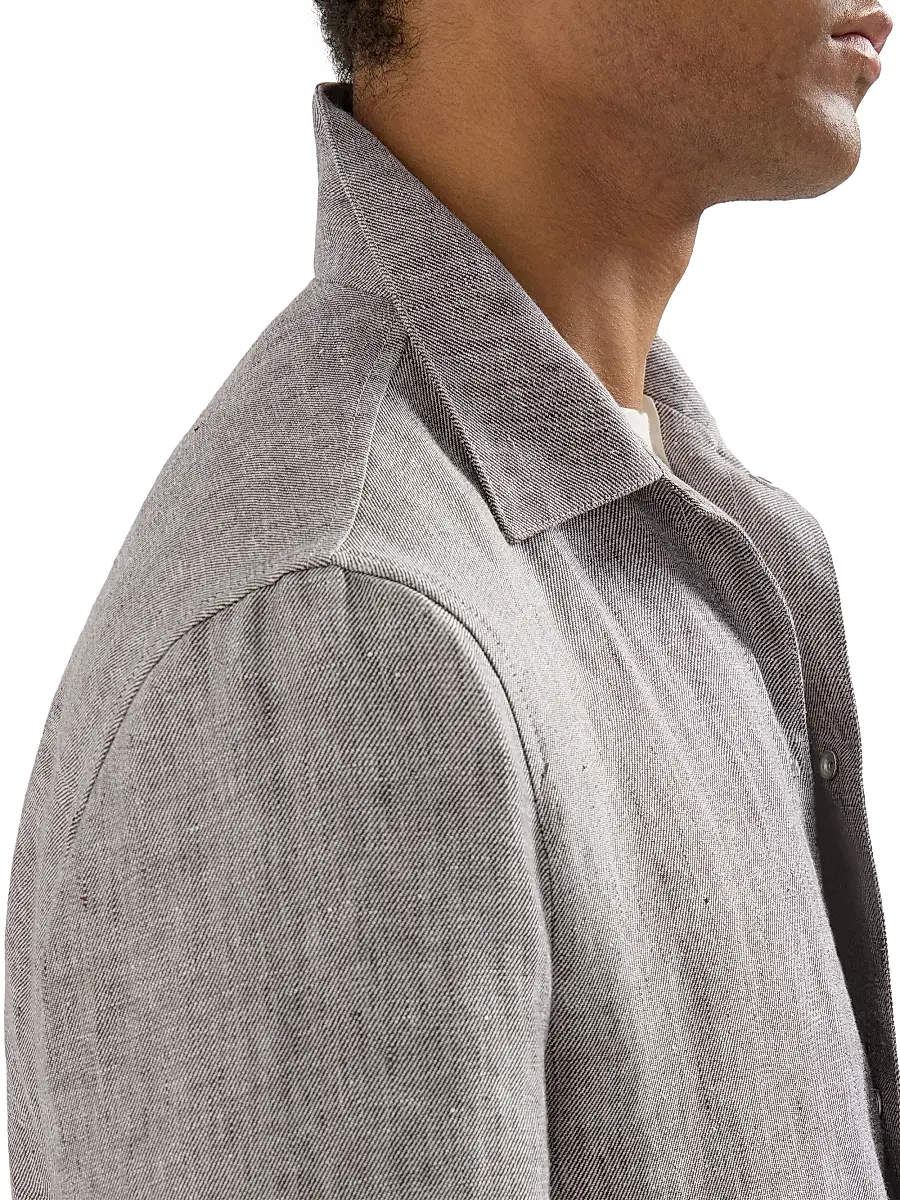 Brunello Cucinelli Men's Linen and Hemp Diagonal Outerwear Jacket | Thumbnail 5 Brunello Cucinelli Men's Linen and Hemp Diagonal Outerwear Jacket | Thumbnail 5