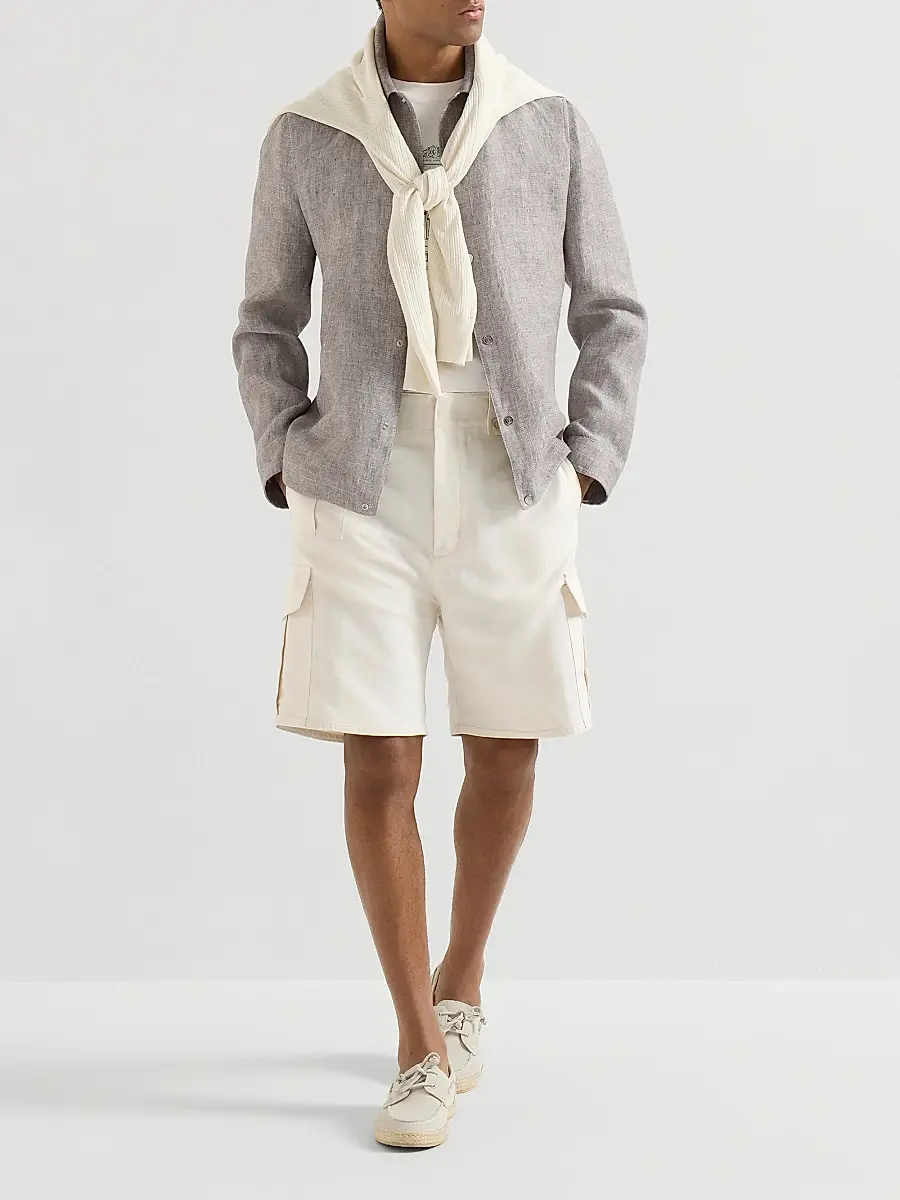 Brunello Cucinelli Men's Linen and Hemp Diagonal Outerwear Jacket | Thumbnail 6 Brunello Cucinelli Men's Linen and Hemp Diagonal Outerwear Jacket | Thumbnail 6