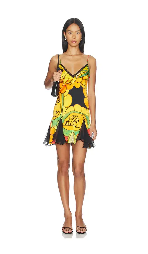 Donde Esteban Frutas Silk Satin Lace Mini Dress