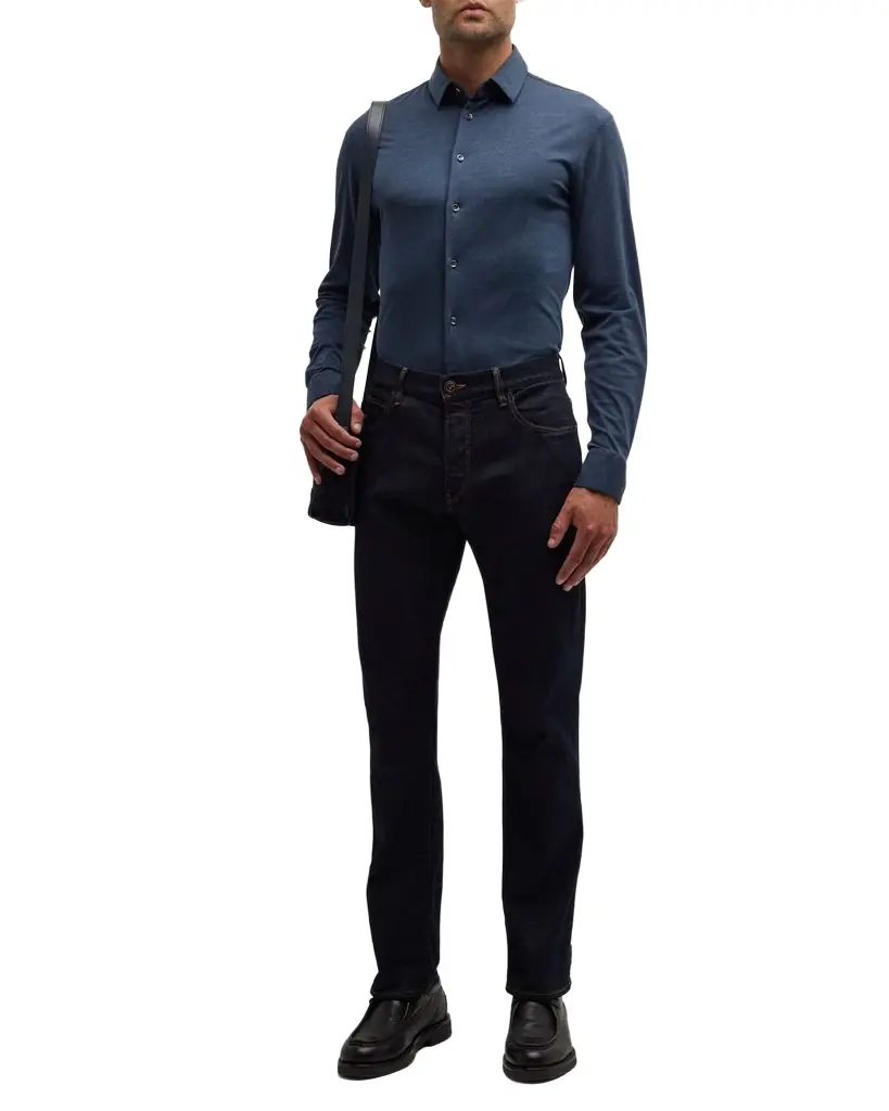 Giorgio Armani Men's Solid Cotton Stretch Sport Shirt | Image 1 Giorgio Armani Men's Solid Cotton Stretch Sport Shirt | Image 1