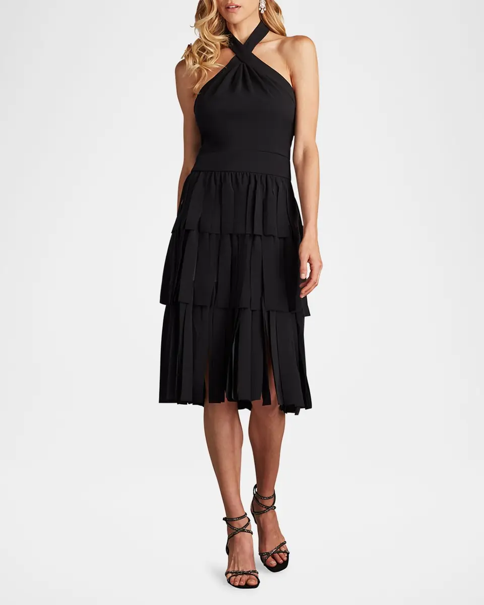 Tadashi Shoji Tiered Car Wash Crepe Halter Dress | Thumbnail 2