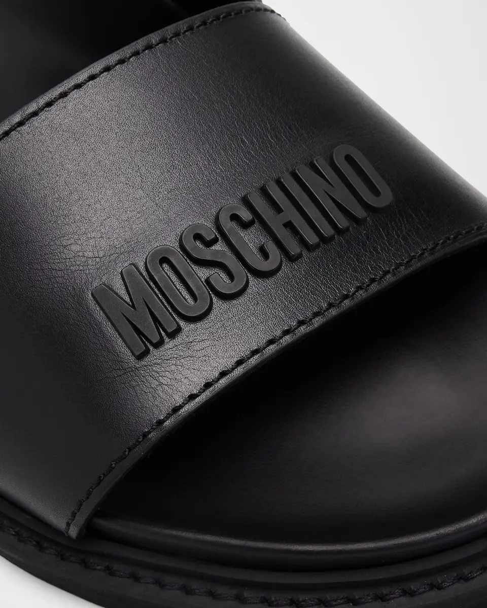 MOSCHINO Men's Leather Slides | Thumbnail 3 MOSCHINO Men's Leather Slides | Thumbnail 3