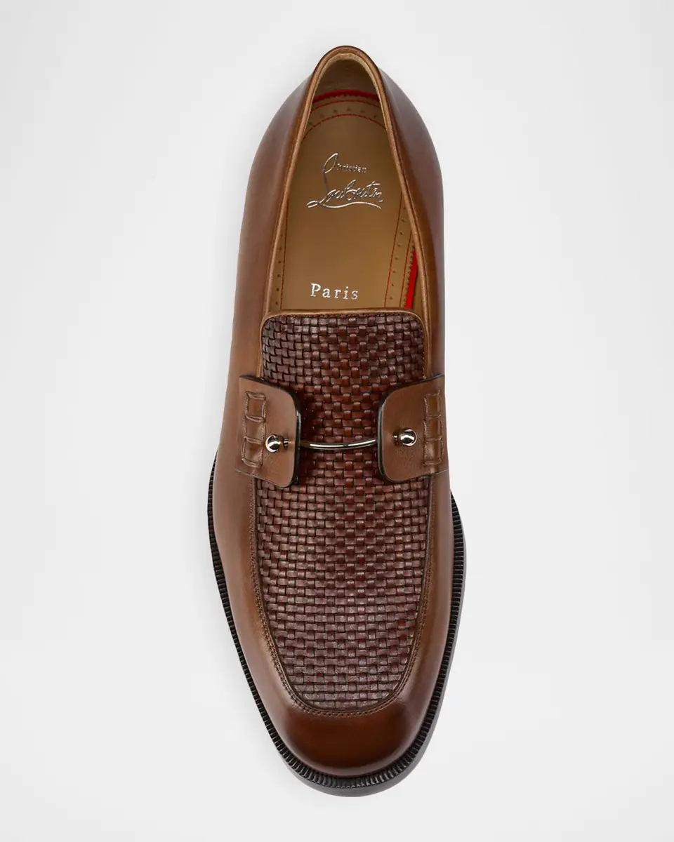 Christian Louboutin Men's Chambelimoc Woven Leather Boat Shoes | Thumbnail 3