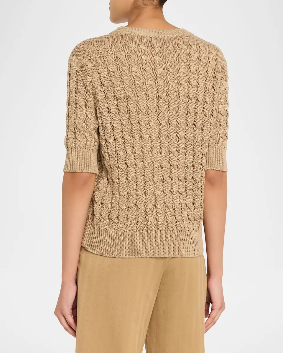 Max Mara Linen Cable-Knit Short-Sleeve Sweater | Thumbnail 2 Max Mara Linen Cable-Knit Short-Sleeve Sweater | Thumbnail 2