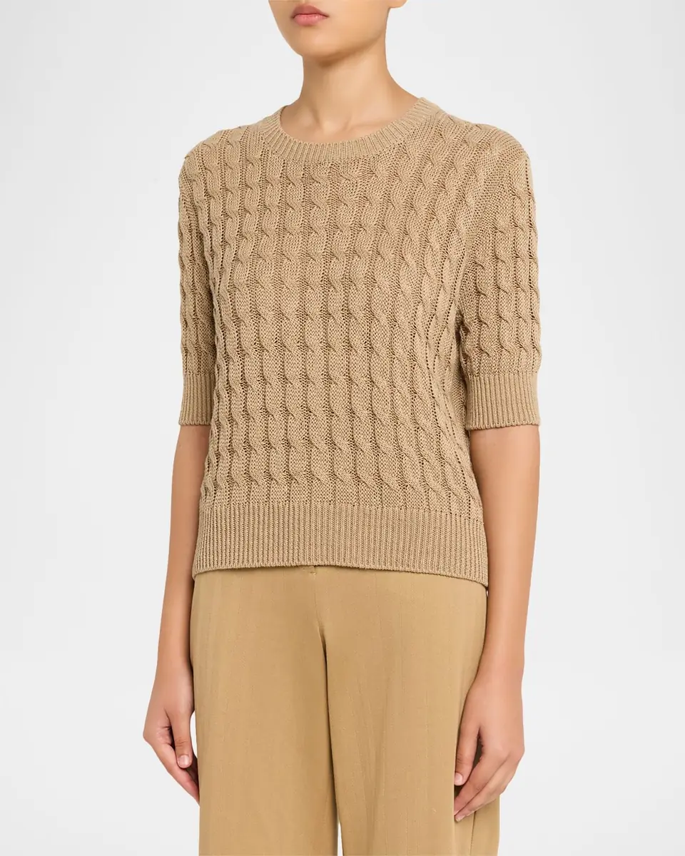Max Mara Linen Cable-Knit Short-Sleeve Sweater | Thumbnail 3 Max Mara Linen Cable-Knit Short-Sleeve Sweater | Thumbnail 3