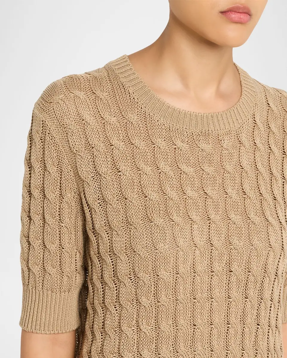 Max Mara Linen Cable-Knit Short-Sleeve Sweater | Thumbnail 4 Max Mara Linen Cable-Knit Short-Sleeve Sweater | Thumbnail 4