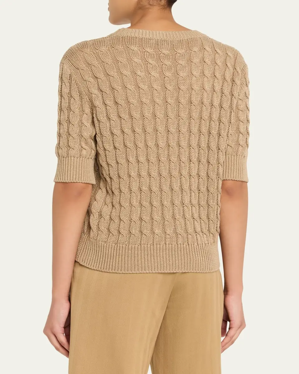 Max Mara Linen Cable-Knit Short-Sleeve Sweater | Thumbnail 7 Max Mara Linen Cable-Knit Short-Sleeve Sweater | Thumbnail 7