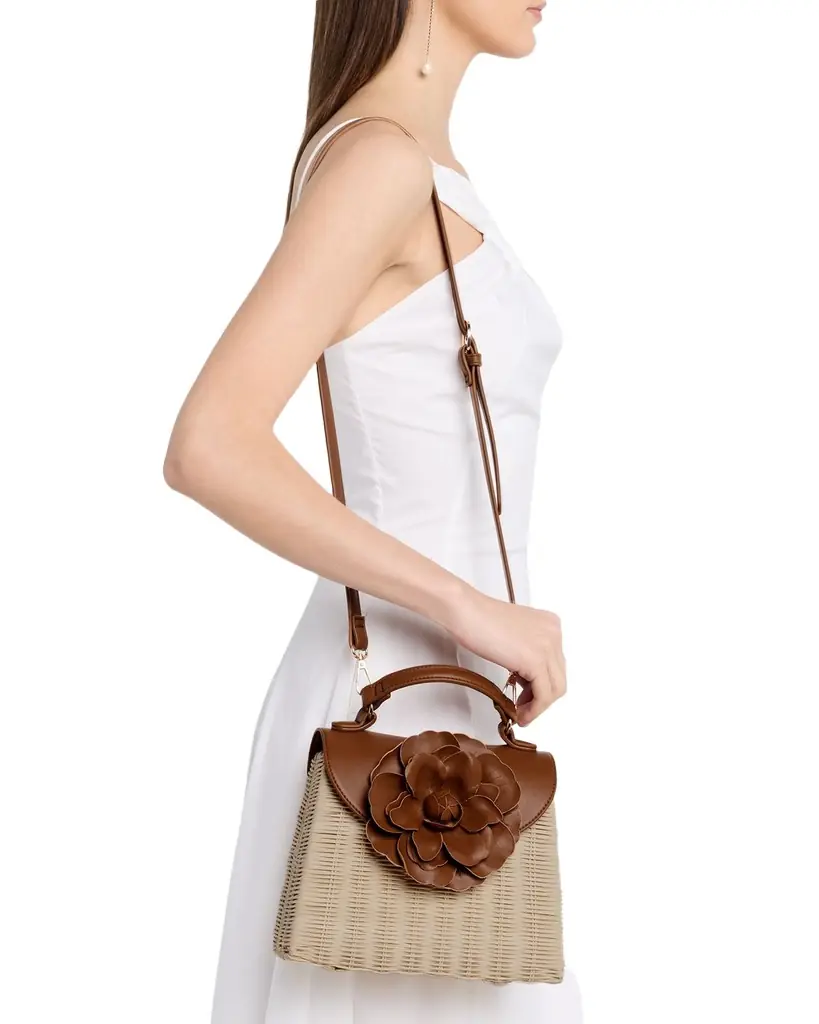 BTB Los Angeles Melody Flower-Embellished Rattan Top-Handle Bag