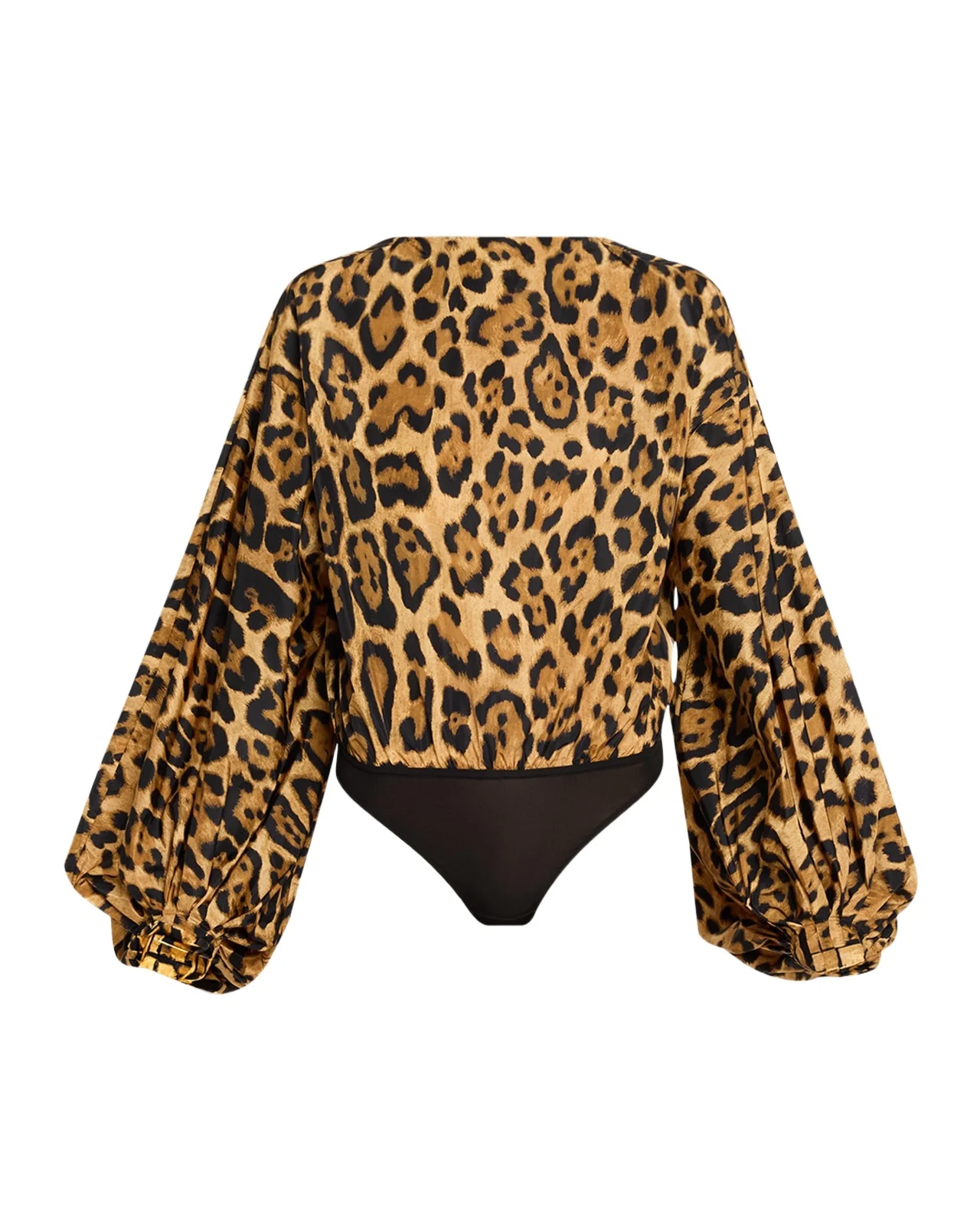 Leopard-Print Balloon-Sleeve Backless Bodysuit