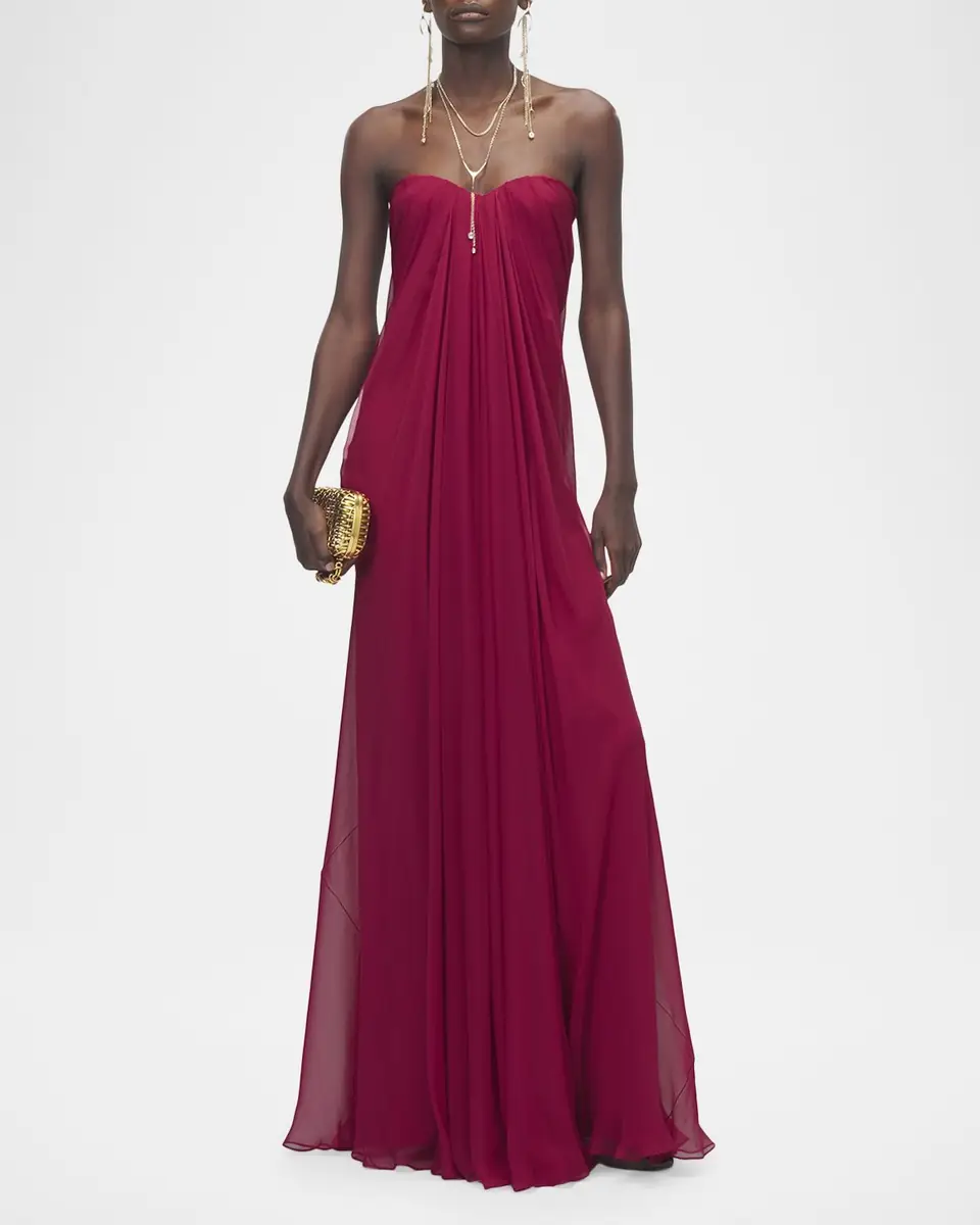 Alexander McQueen Strapless Draped Chiffon Bustier Maxi Dress | Thumbnail 2 Alexander McQueen Strapless Draped Chiffon Bustier Maxi Dress | Thumbnail 2