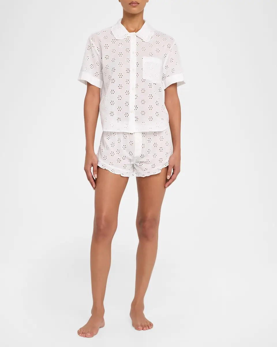 Polo Ralph Lauren Eyelet-Embroidered Cotton Pajama Set | Thumbnail 2 Polo Ralph Lauren Eyelet-Embroidered Cotton Pajama Set | Thumbnail 2