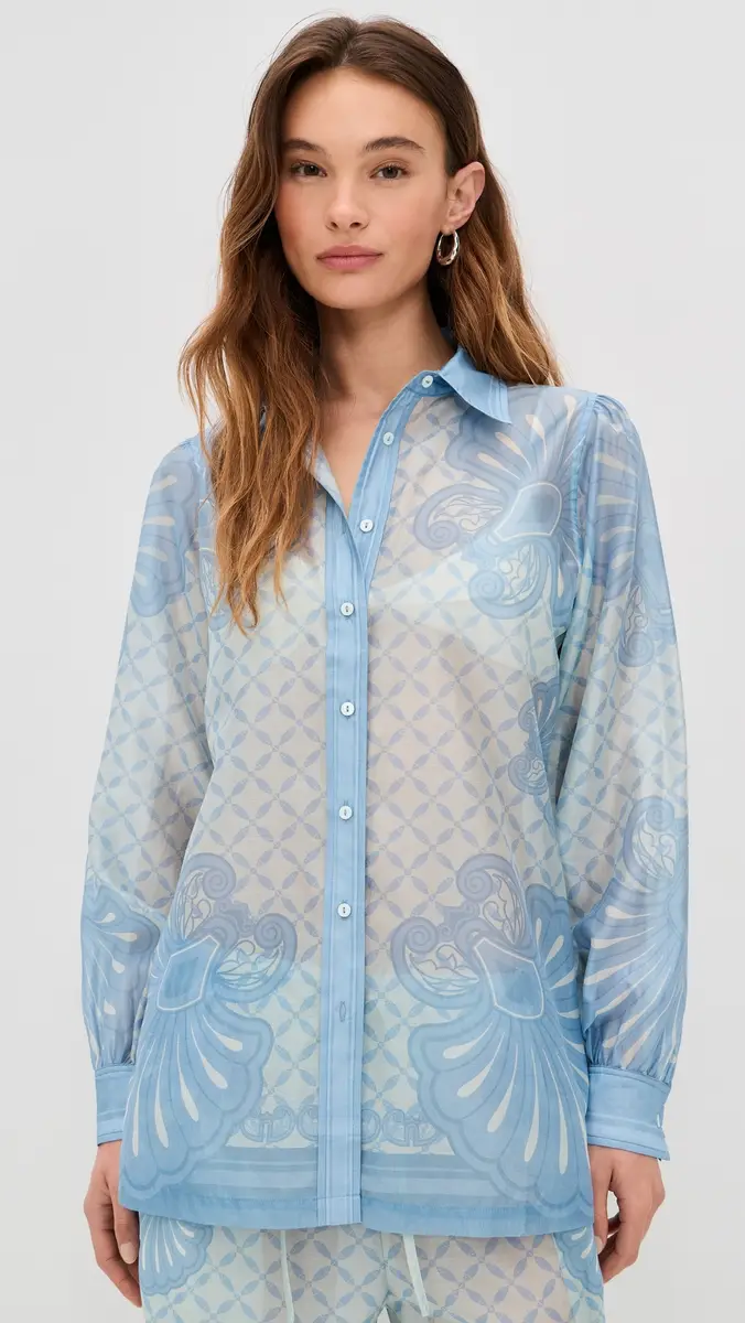 Shani Shemer Susan Button Down Shirt Aqua hell Print | Thumbnail 2