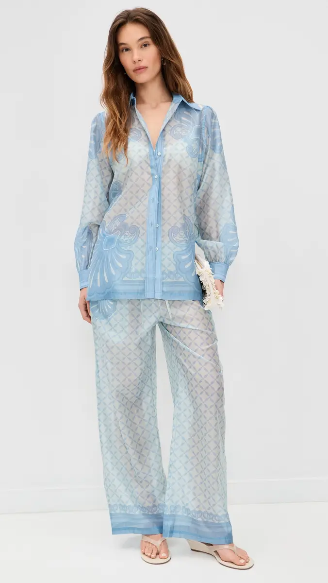 Shani Shemer Susan Button Down Shirt Aqua hell Print | Thumbnail 5