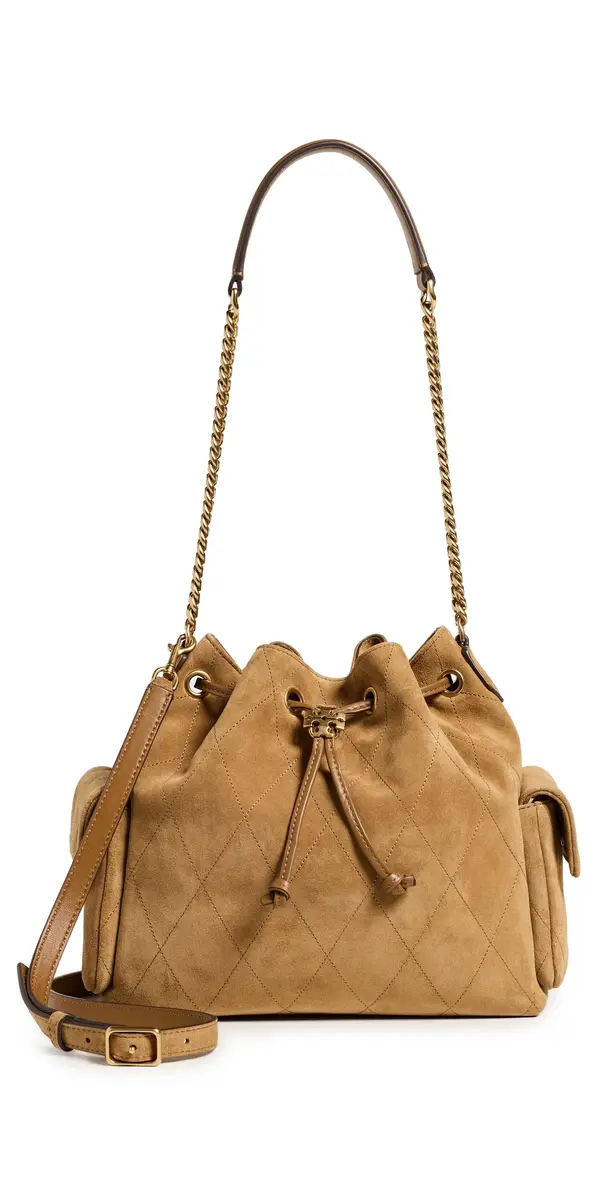 Charlie Quilted Suede Drawstring Shoulder Bag Charlie Quilted Suede Drawstring Shoulder Bag