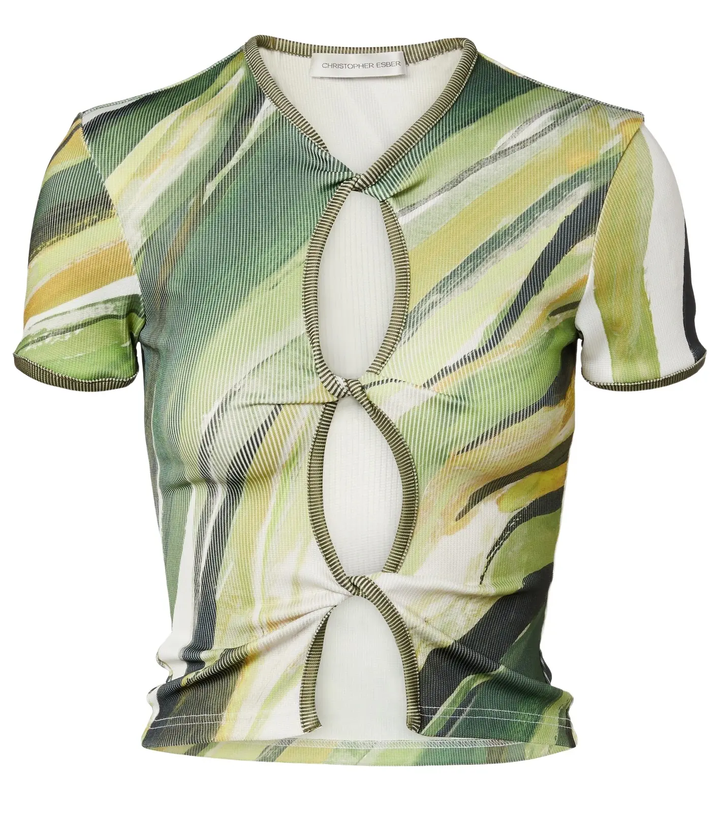 Christopher Esber Printed ribbed-knit jersey top